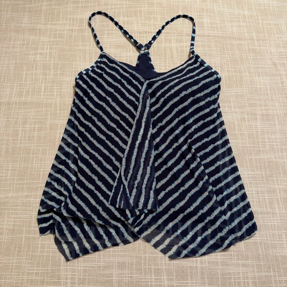 Beach House Navy‎ Blue Tie Dye Stripe Underwire Handkerchief Tankini Top 10